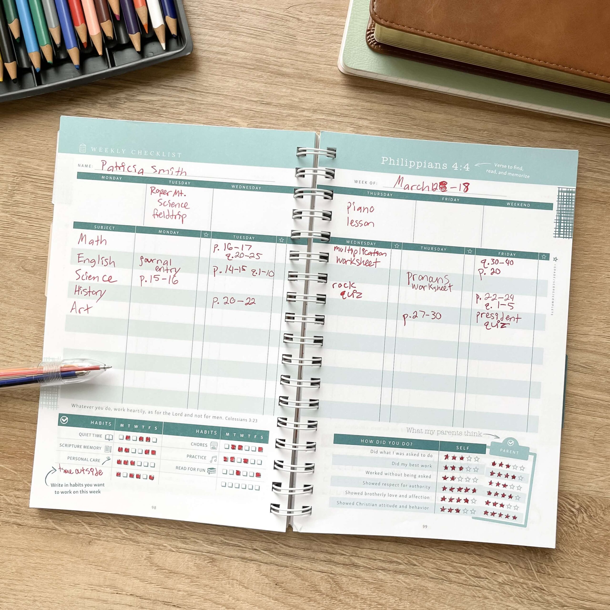 elementary homeschool planner weekly checklist