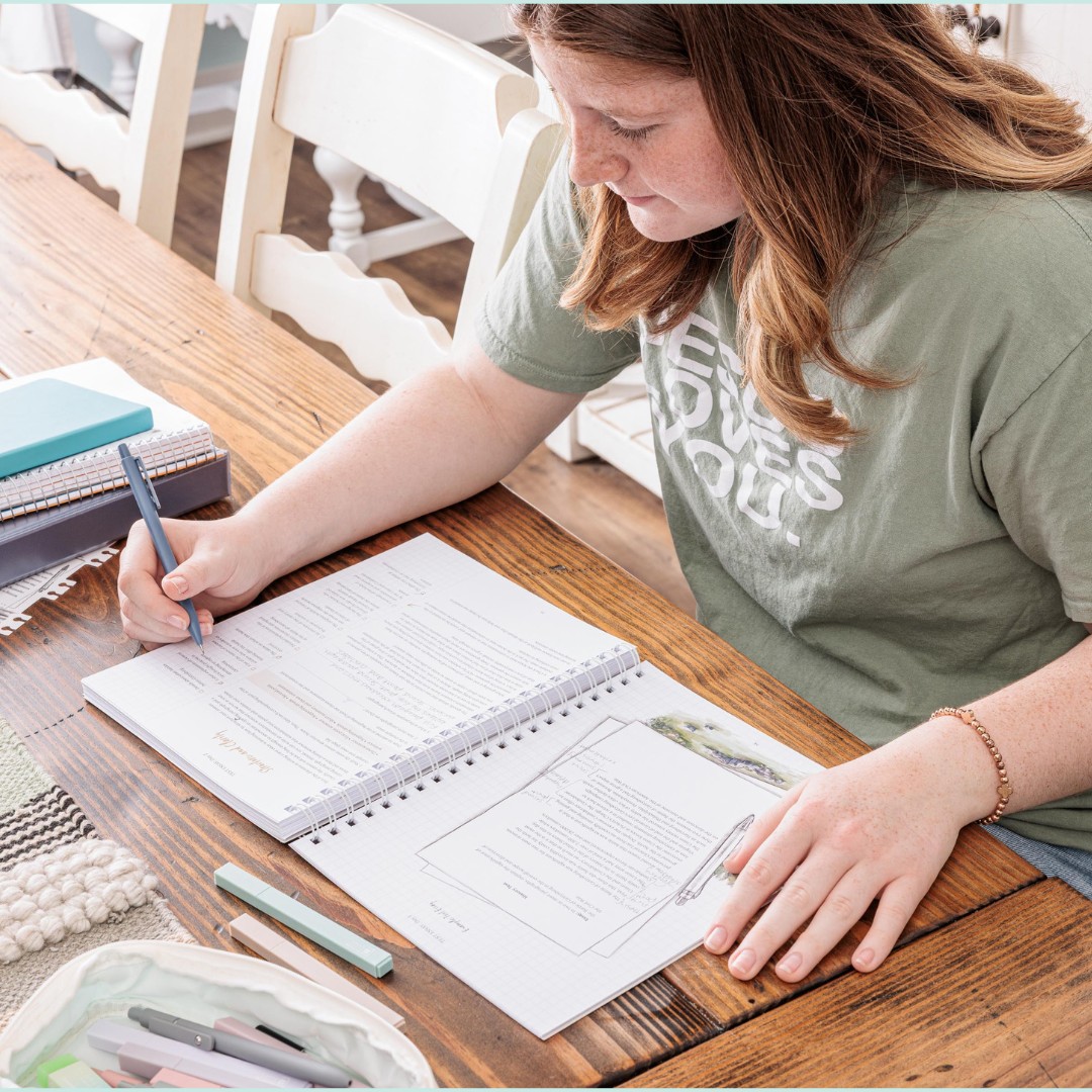 a homeschool teen girl working on school for dual enrollment
