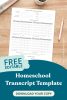 "Free printable transcript template download now" with a printed template on a desk.