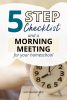 5-step checklist and a morning meeting for your homeschool. Text over an image with an alarm clock.